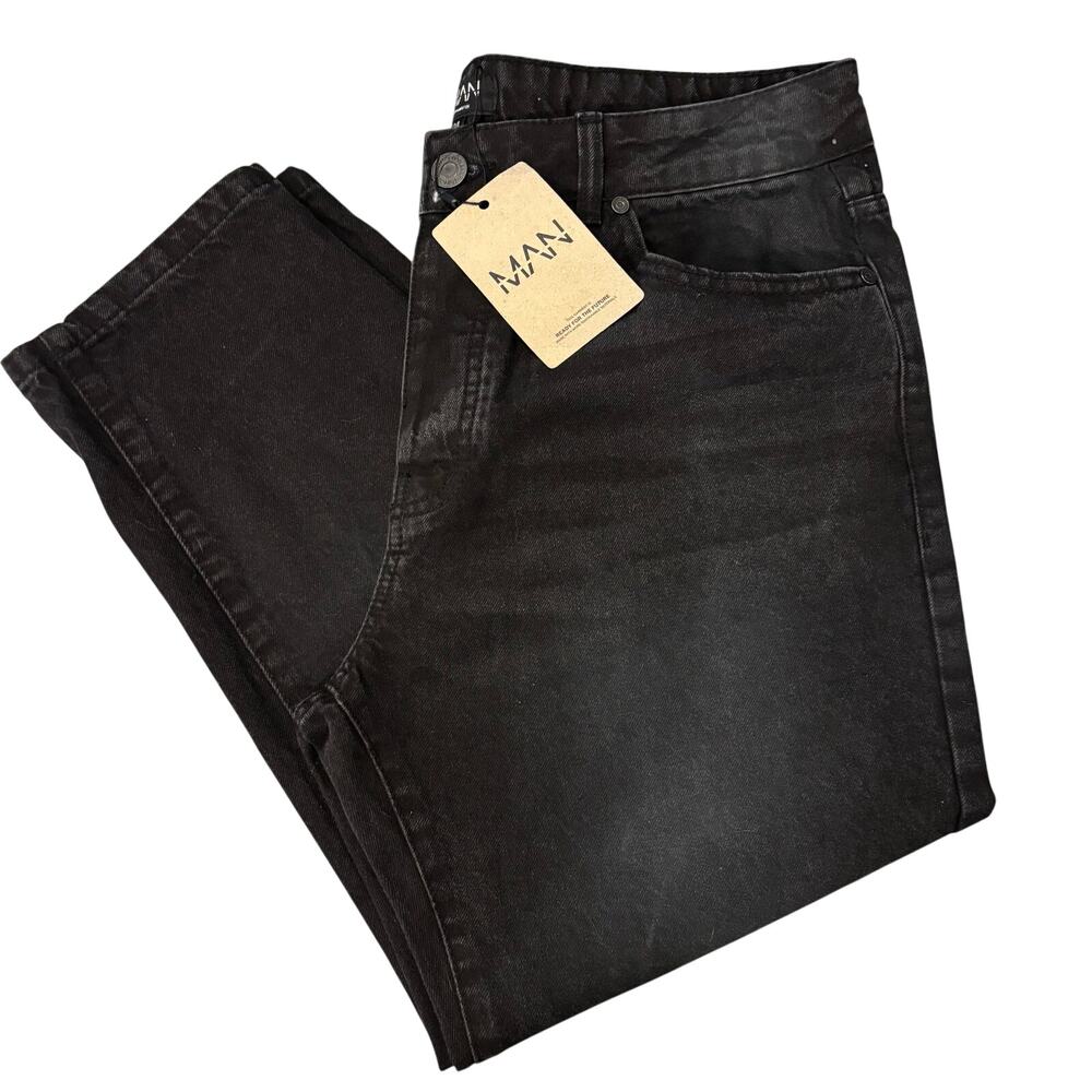NWT men's boohooMAN Black Denim Jeans streetwear grunge skater, Size 34 short